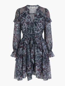 Braided Leopard Flounced Silk Chiffon Mini Dress