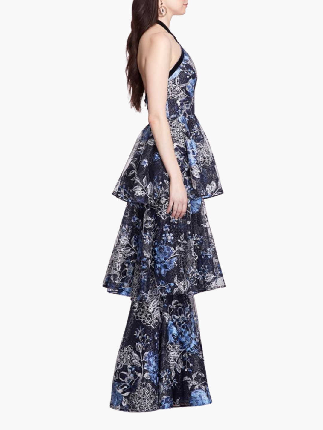 Halter Neck Three-Tiered Flower Tulle Gown