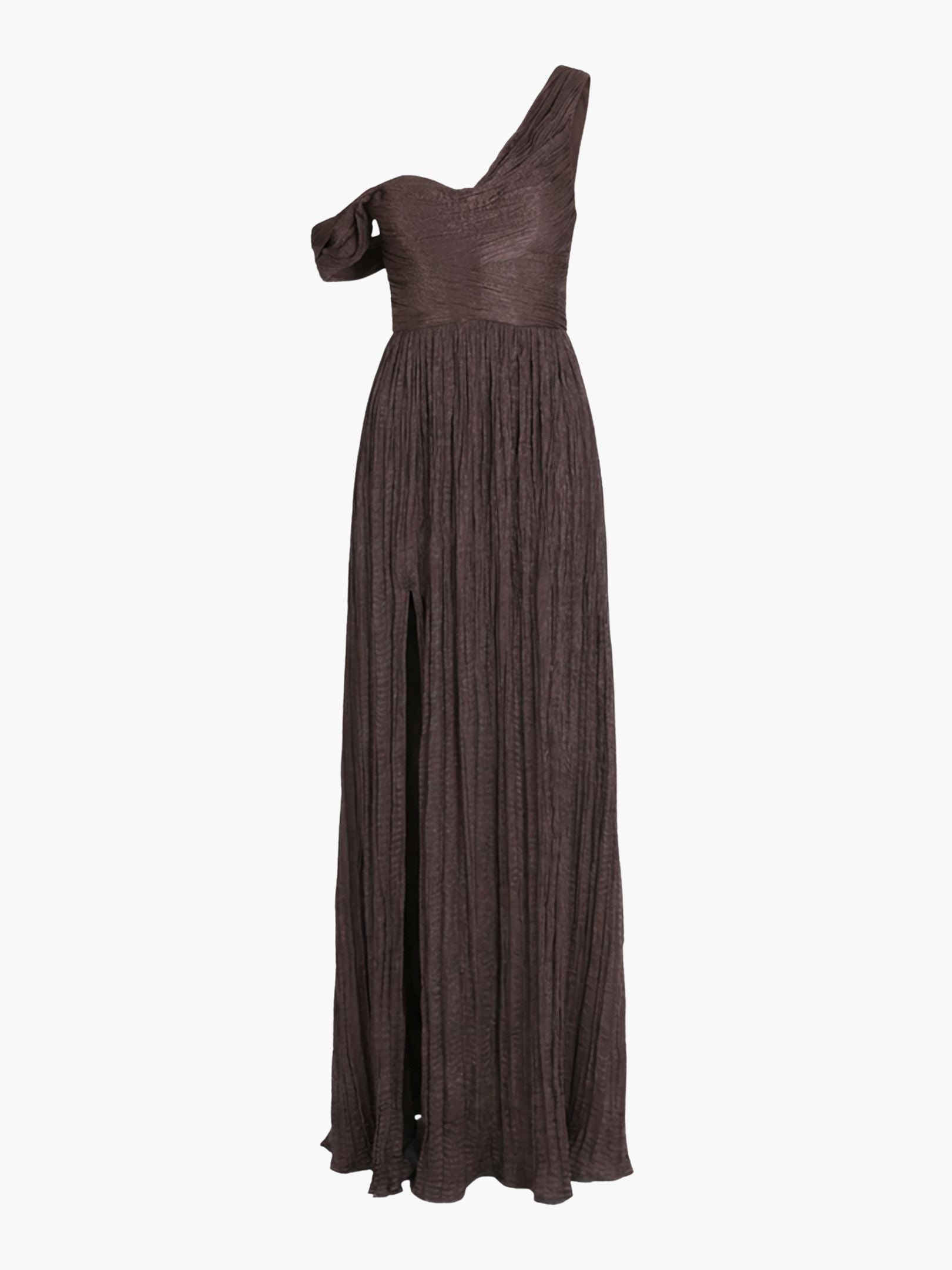One-Shoulder Pleated Satin Gown