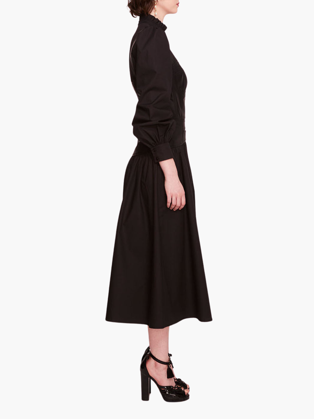 Faux Leather Poplin Corset Midi Dress - Black / 8 / R77DM3843 Faux Leather Poplin Corset Midi Dress - Black / 8 / R77DM3843