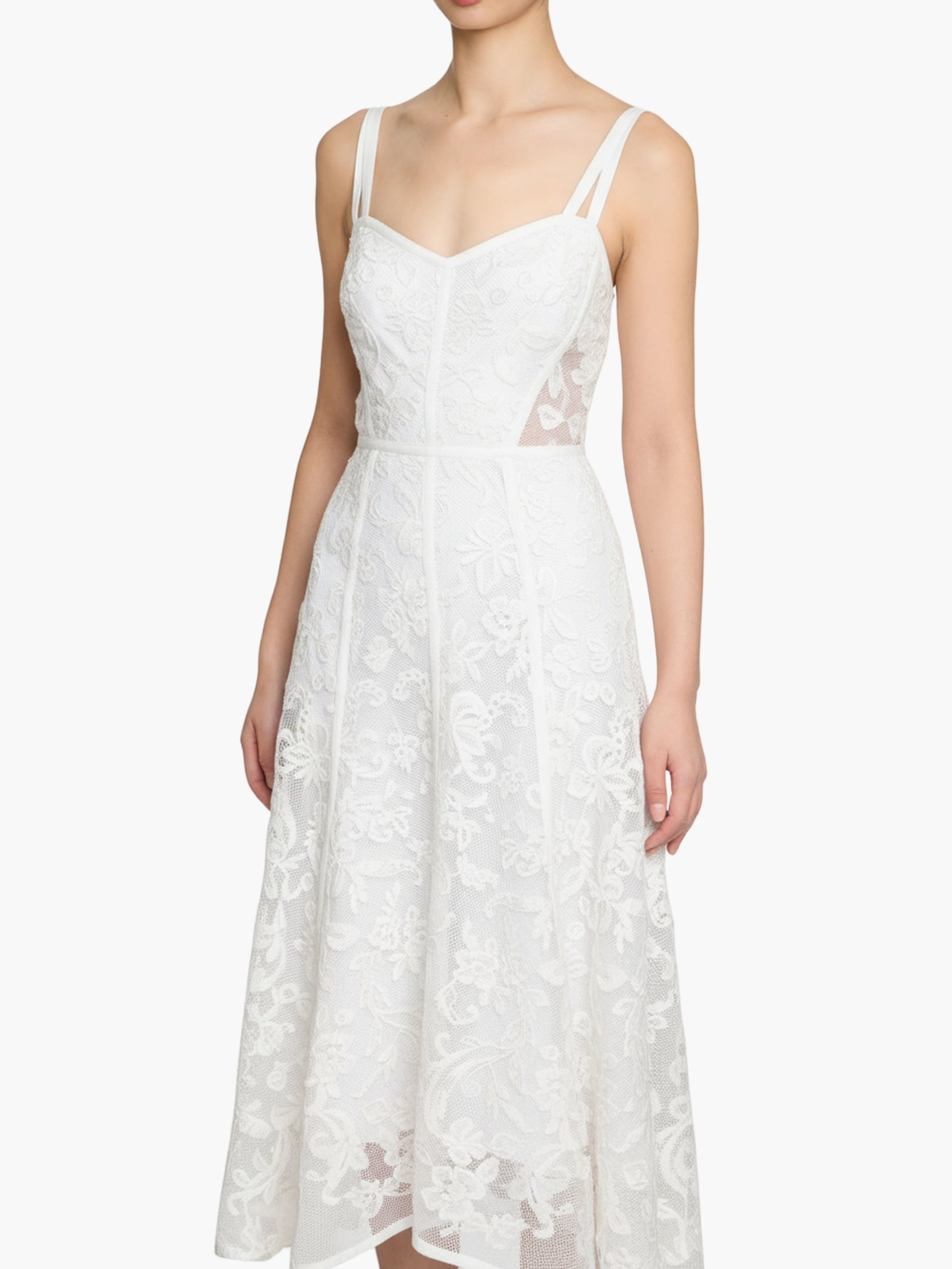 Victorian Corded Lace Ribbon Strap Handkerchief Hem Midi Dress