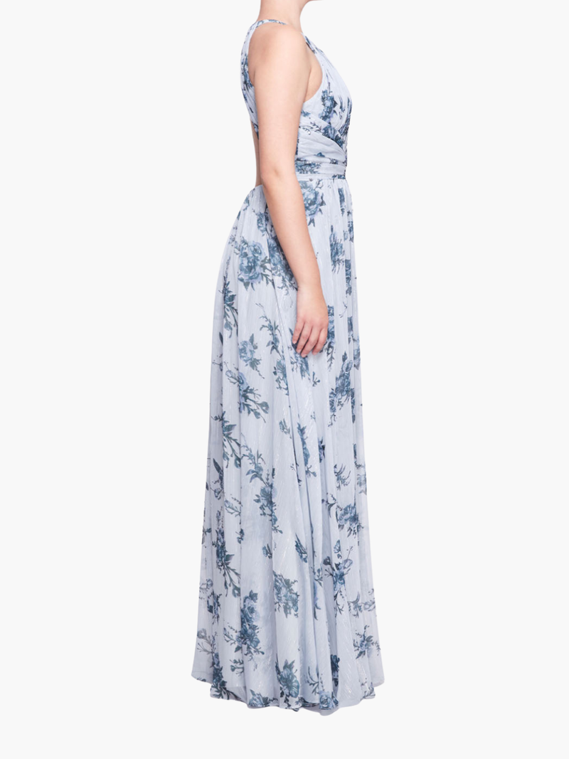 Carrara Floral Chiffon Key-Hole Halter Gown