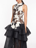 Leather Guipure High Neck Sleeveless Tiered Gown