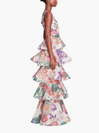 Plunging V-Neck Floral Printed Gown