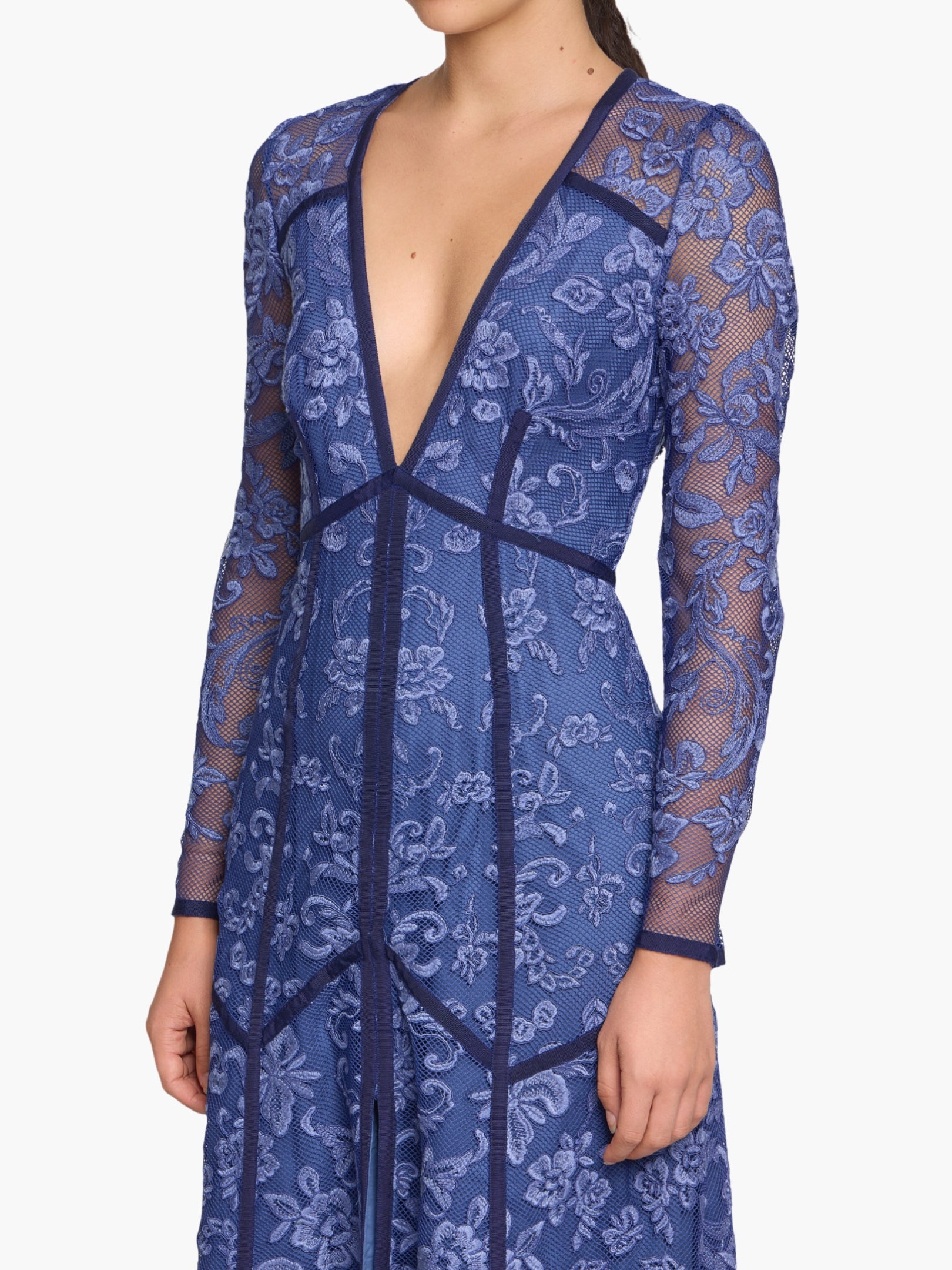 Victorian Corded Lace Deep V Button Maxi Dress