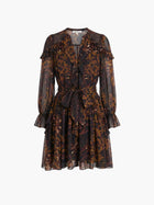 Braided Leopard Flounced Silk Chiffon Mini Dress