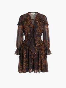 Braided Leopard Flounced Silk Chiffon Mini Dress