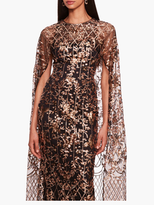 Sequin Lattice Cape Gown