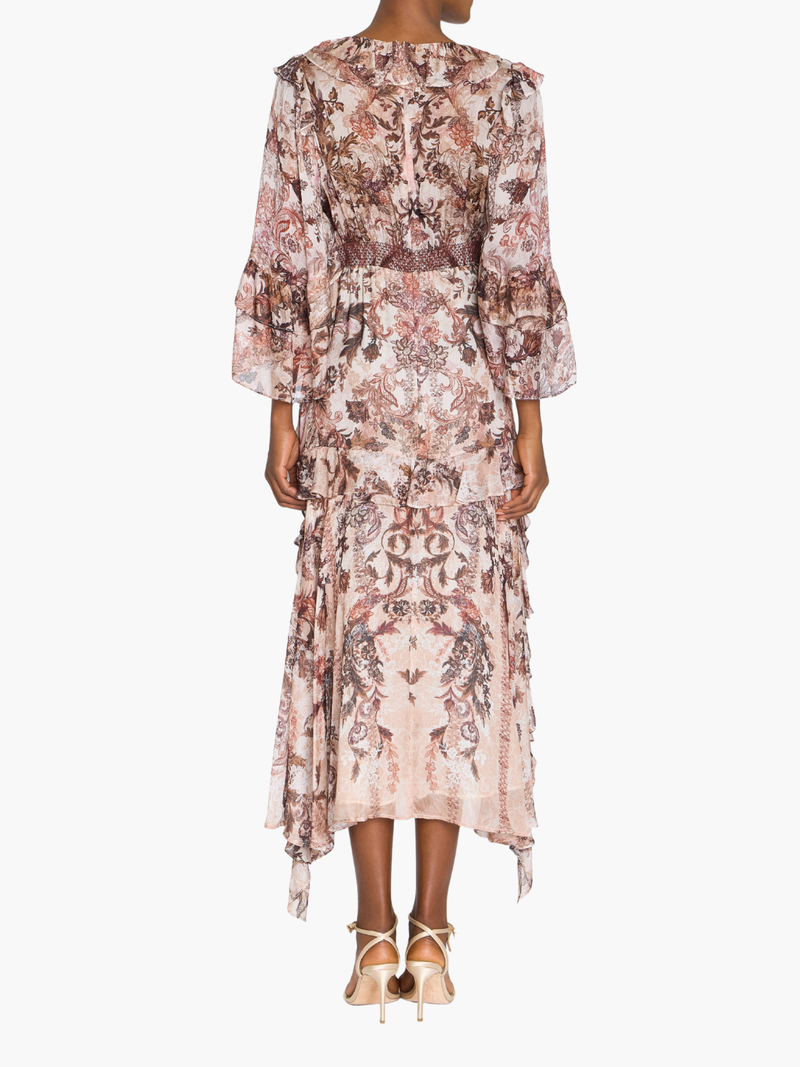 Reverie Cascading Ruffle Chiffon Midi Dress