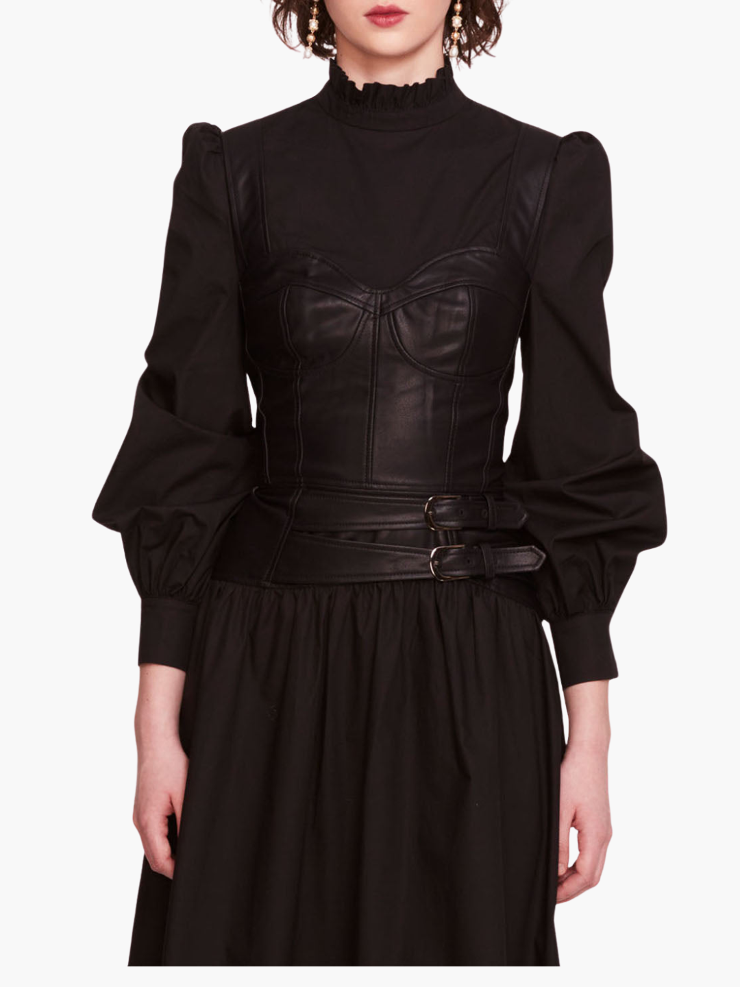 Faux Leather Poplin Corset Midi Dress - Black / 8 / R77DM3843 Faux Leather Poplin Corset Midi Dress - Black / 8 / R77DM3843