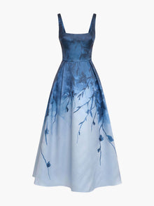 marchesa notte light blue dress Dusty Blue Chiffon Gown with Back Bow Tie Detail