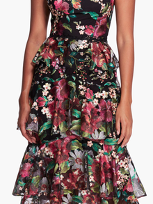 Tiered Embroidered Tea Length Gown