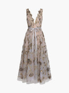 Illusion Murals Sleeveless Embroidered Tulle Midi Dress