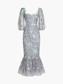 marchesa notte off shoulder floral applique midi dress Marchesa Notte Puff Sleeve Midi Dress