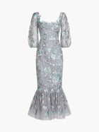 Botanist Bloom Embroidered Puff Sleeve Midi Dress