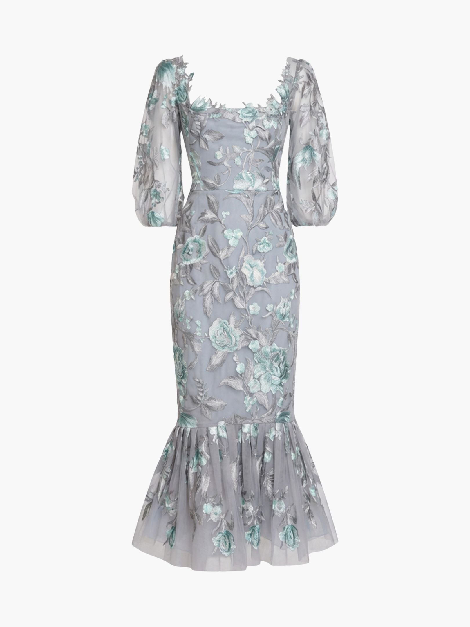 Botanist Bloom Embroidered Puff Sleeve Midi Dress