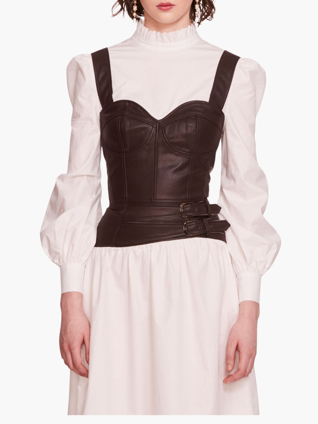 Faux Leather Poplin Corset Dress | Marchesa Faux Leather Poplin Corset Dress | Marchesa