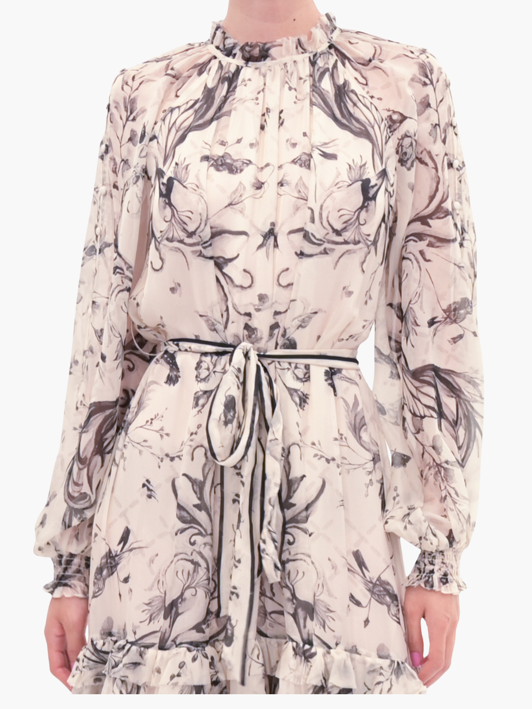 Printed Chiffon Ruffle Silk  Maxi Dress