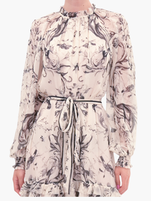 Printed Chiffon Ruffle Silk  Maxi Dress