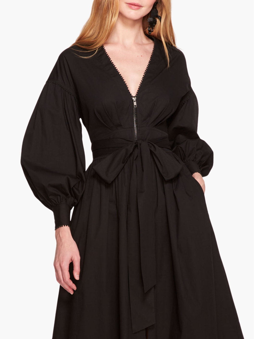 Poplin Midi V-Neck Dress