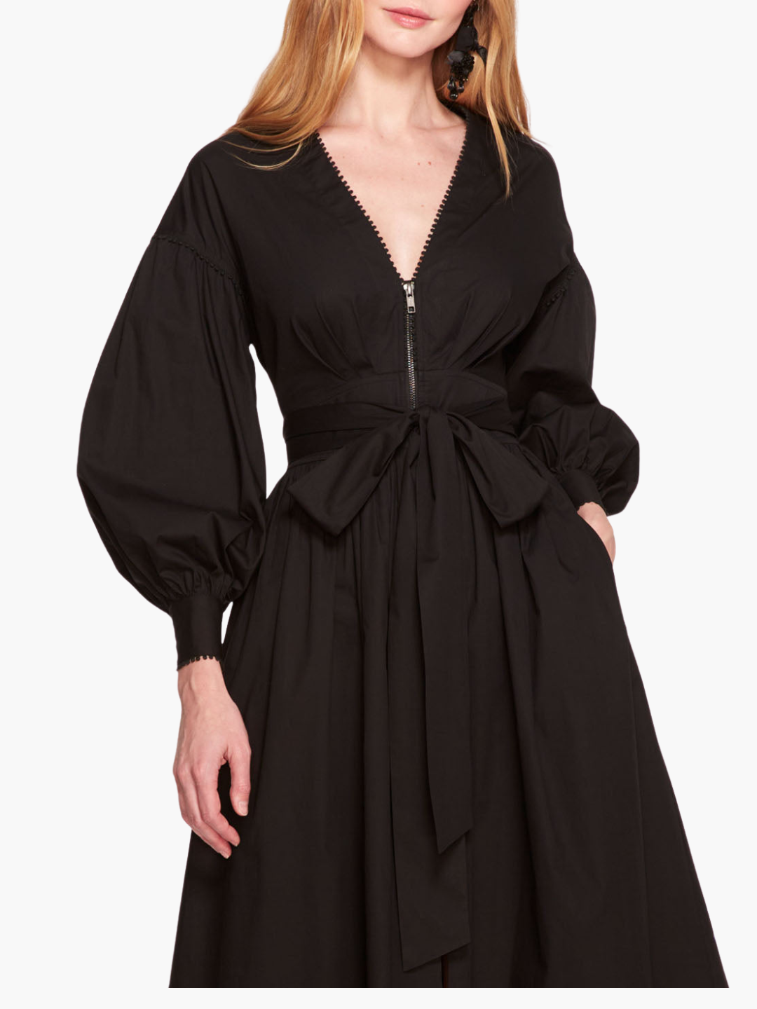 Poplin Midi V-Neck Dress