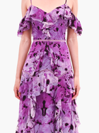 Painterly Print Georgette Off-Shoulder Gown