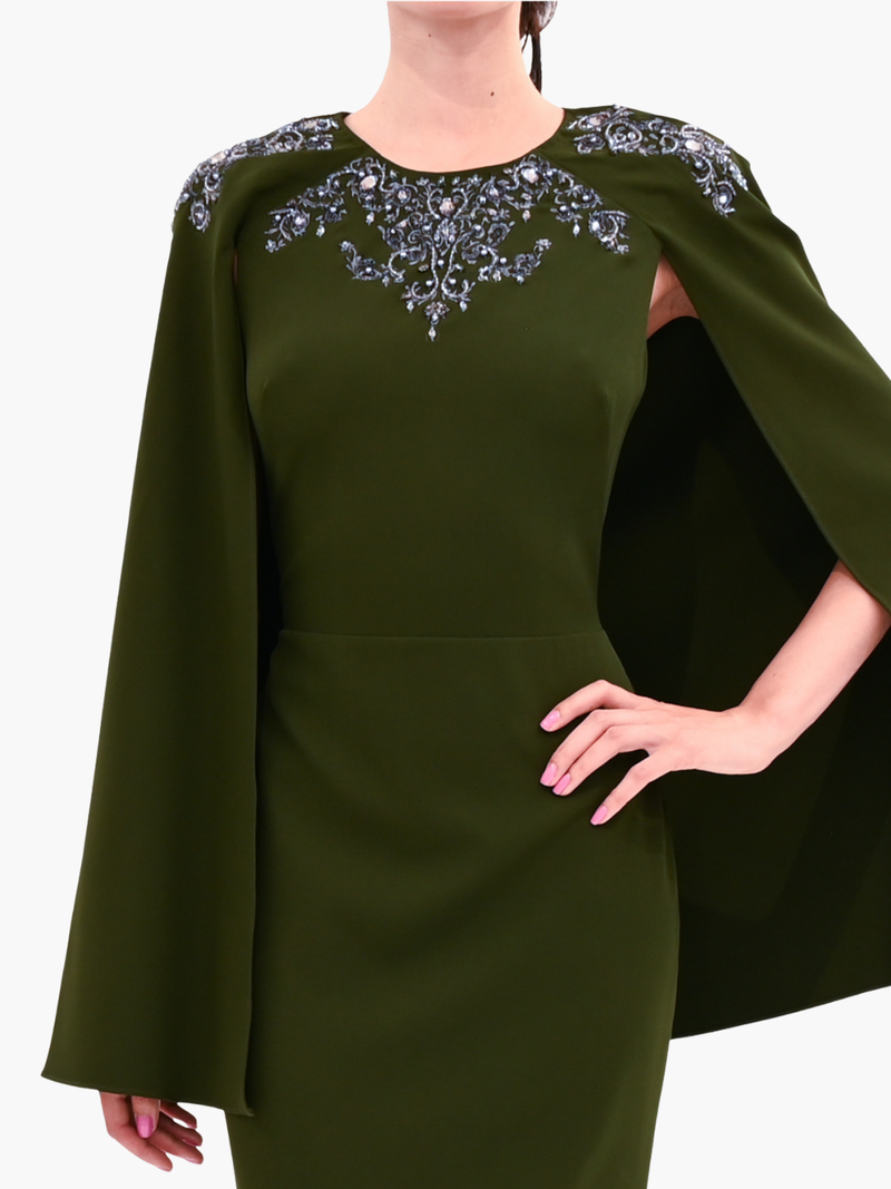 Stretch Crepe Cape Gown