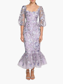 Botanist Bloom Embroidered Puff Sleeve Midi Dress