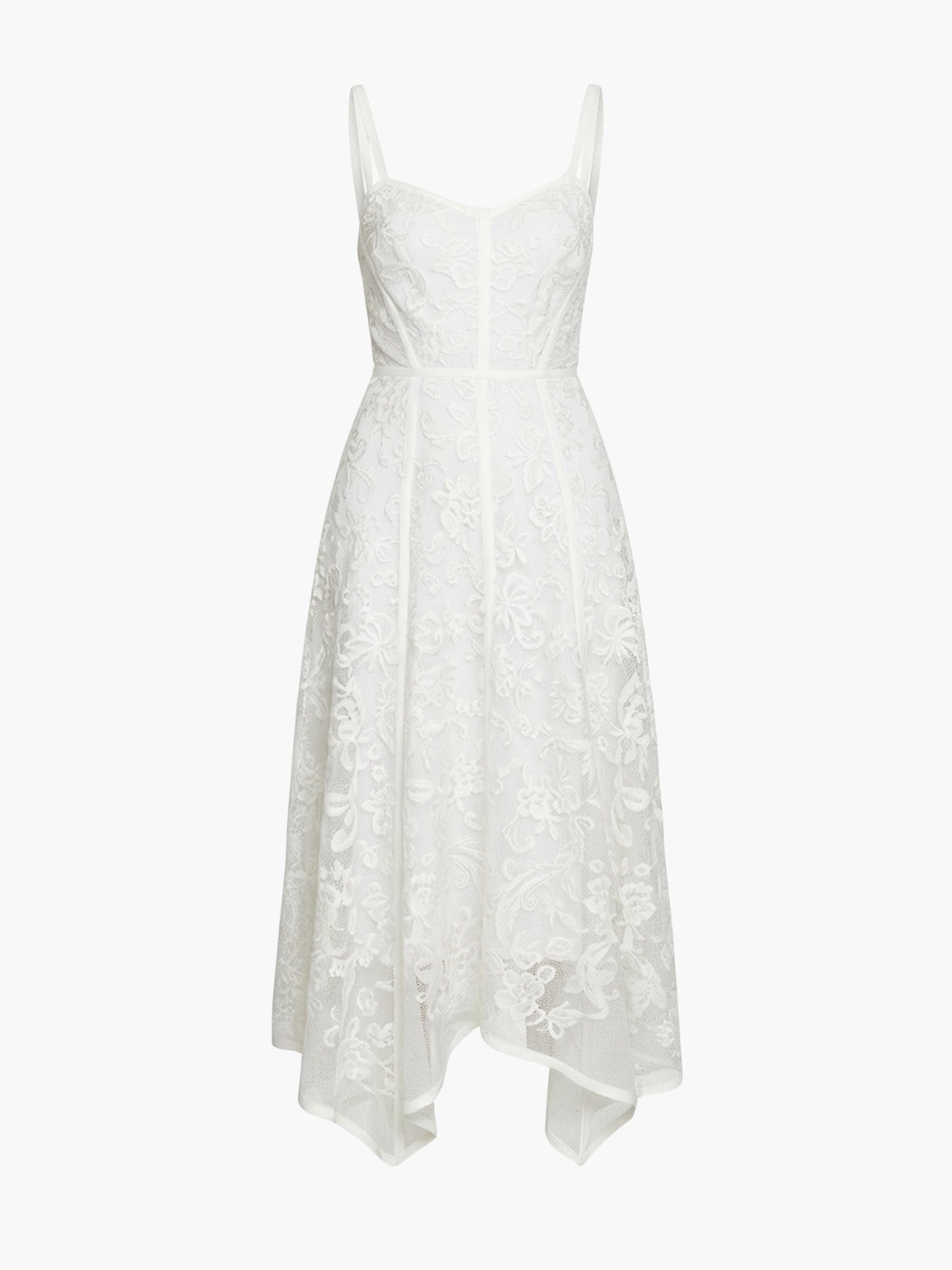 Victorian Corded Lace Ribbon Strap Handkerchief Hem Midi Dress