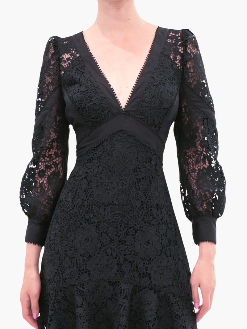 Lace Guipure Handkerchief Midi Dress