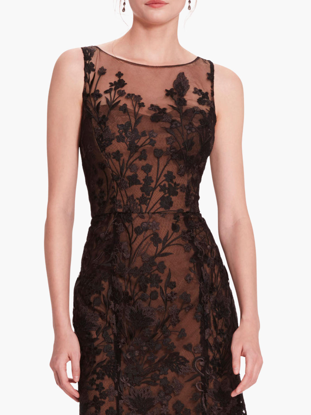 Embroidered Tulle Midi Dress