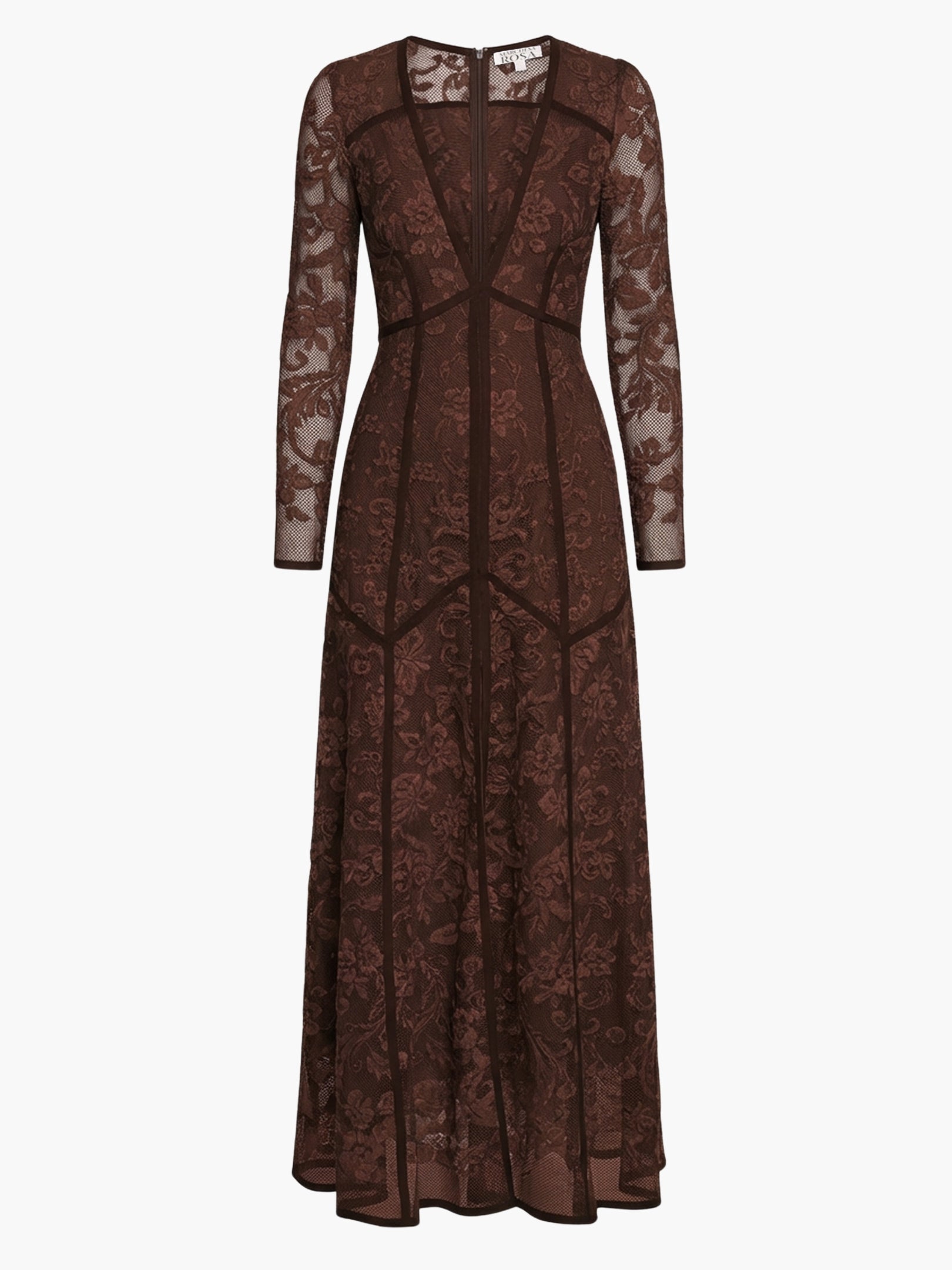Victorian Corded Lace Deep V Button Maxi Dress - Brown / 12 / R86DL4042 Victorian Corded Lace Deep V Button Maxi Dress - Brown / 12 / R86DL4042