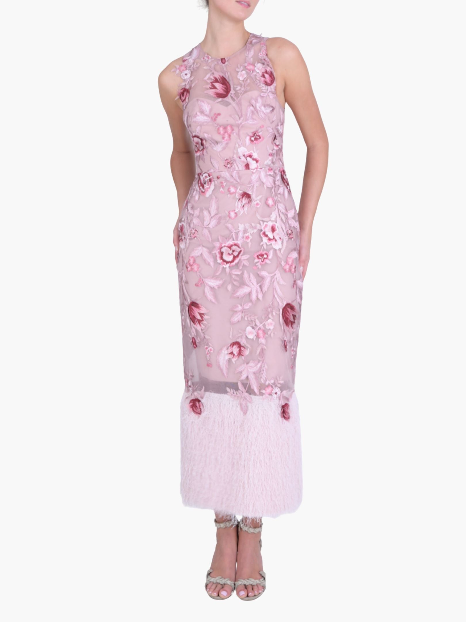 Botanist Bloom Embroidered Fringe Midi Dress