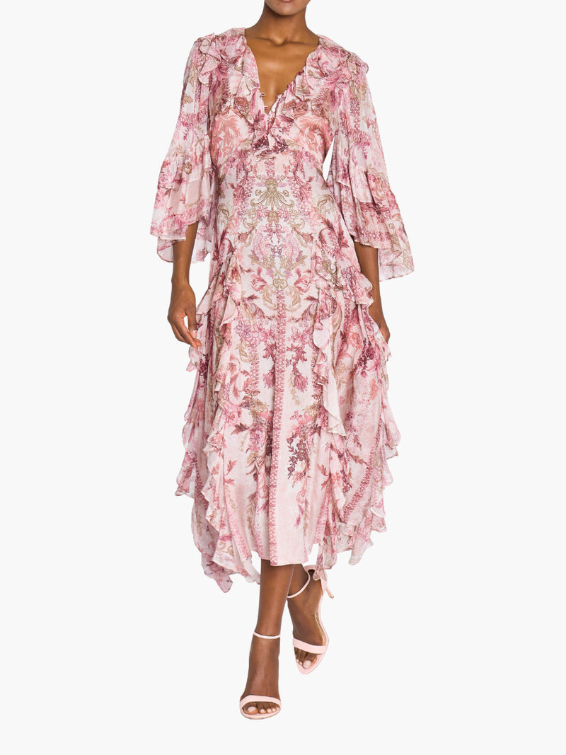 Reverie Cascading Ruffle Chiffon Midi Dress