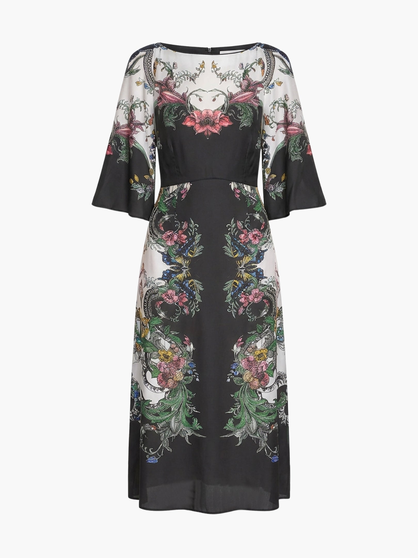 Marchesa Notte Twill High Neck Empire A-Line Midi Dress
