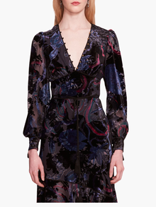 velvet burnout dress midi dress long sleeves Marchesa Rosa Velvet Burnout Midi Dress