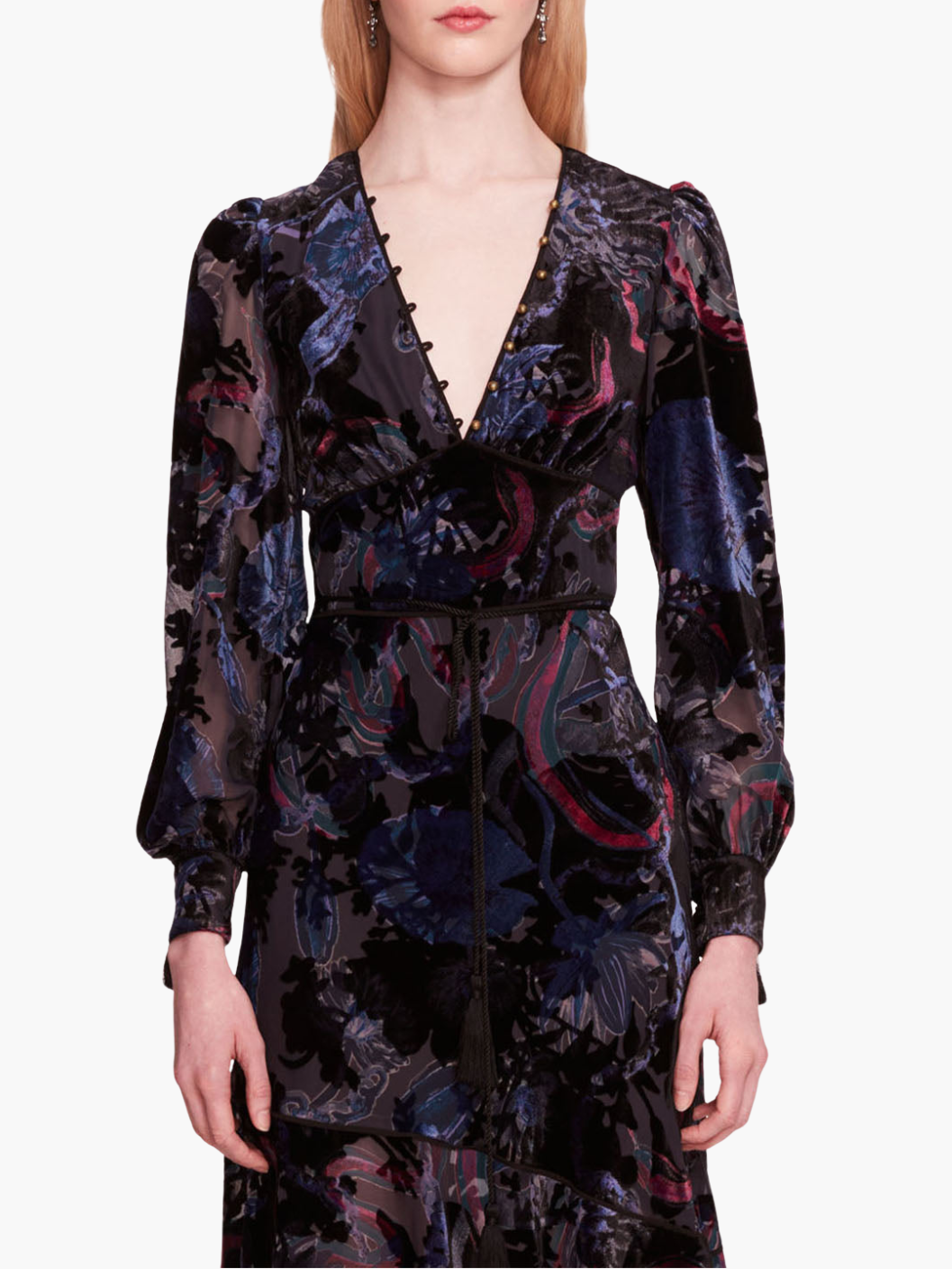 Velvet Burnout Floral Midi Dress