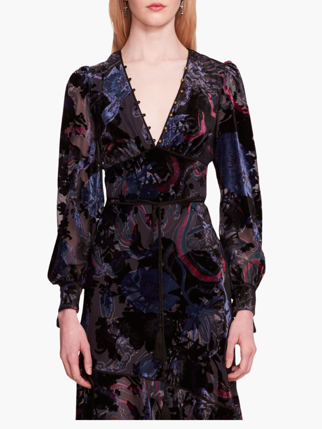 Velvet Burnout Floral Midi Dress