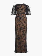 Illusion Murals Off The Shoulder Beaded Illusion Column Gown
