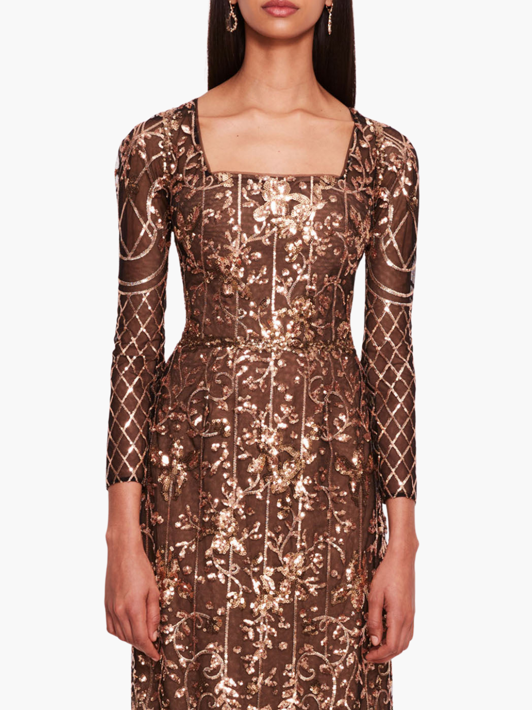 Sequin Lattice Sleeved Gown