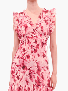 Watercolor Blooms Pleated Chiffon Maxi Dress