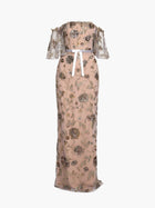 Illusion Murals Off The Shoulder Beaded Illusion Column Gown