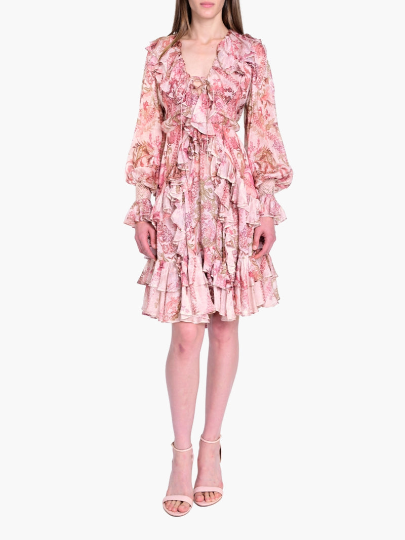 Reverie Bell Sleeve Ruffle Mini Dress