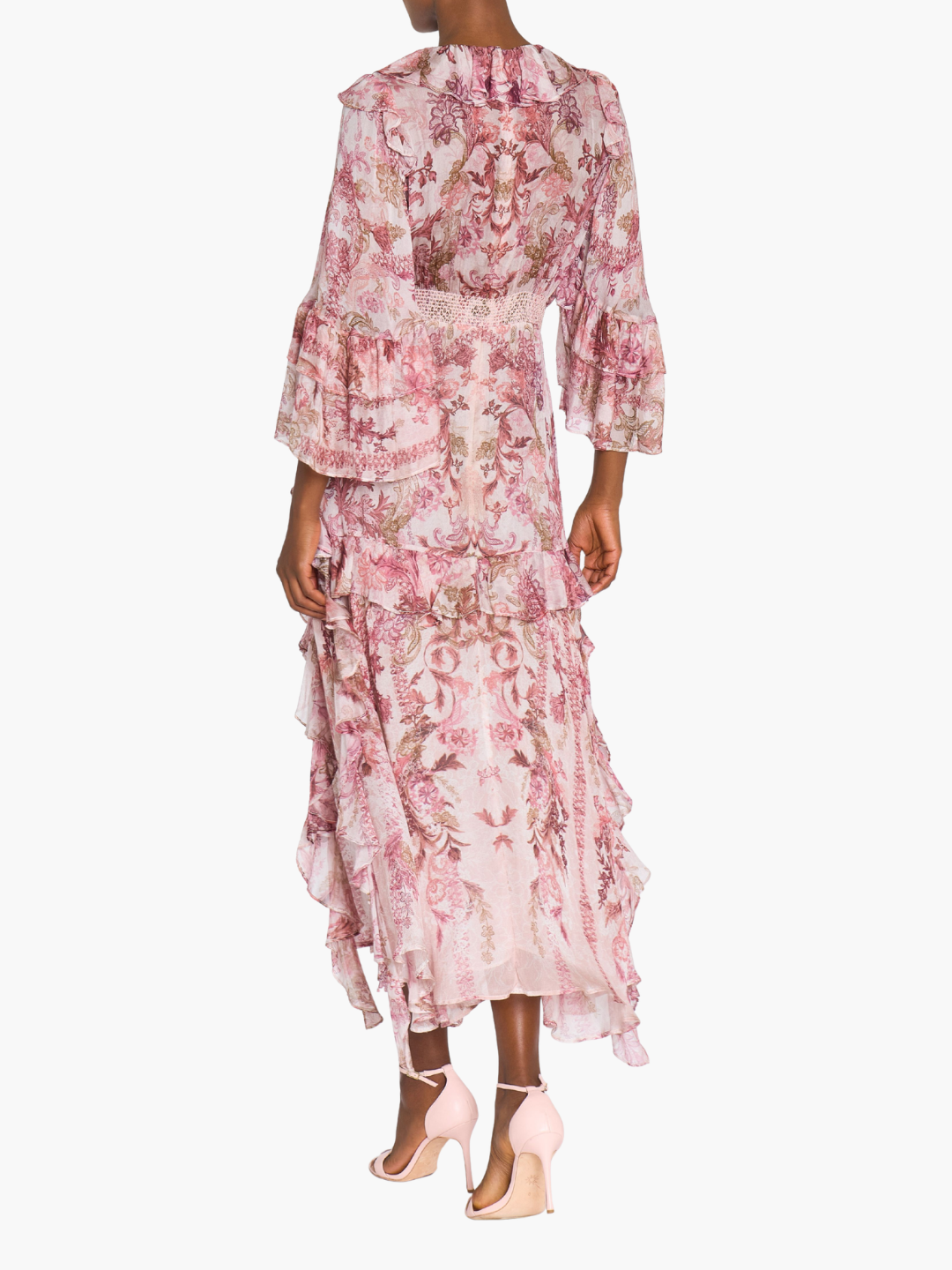 marchesa rosa midi dress Reverie Cascading Ruffle Chiffon Midi Dress