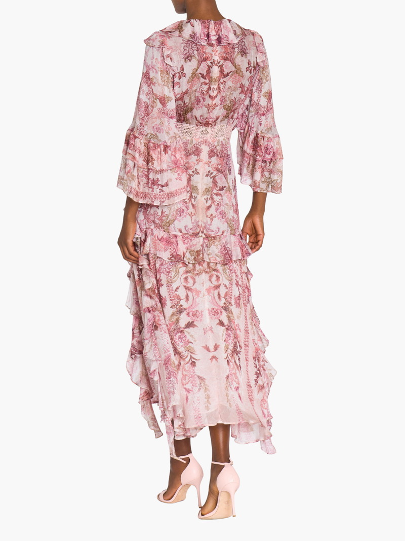 Reverie Cascading Ruffle Chiffon Midi Dress