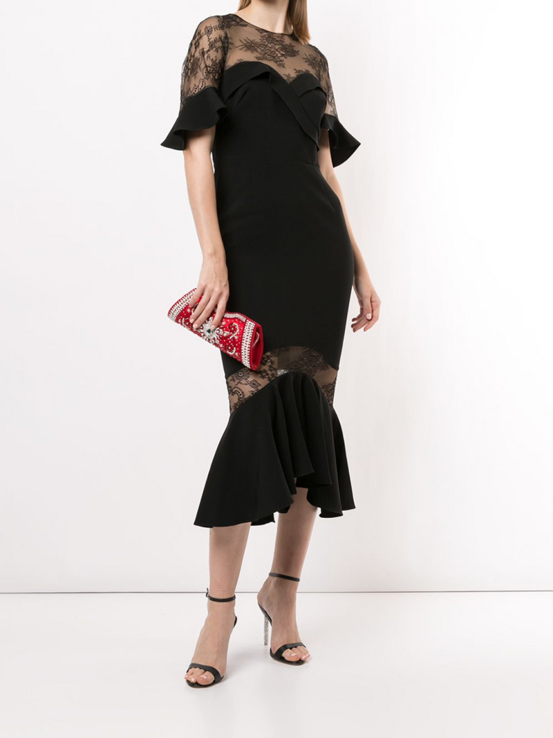 3/4 Sleeve Lace Crepe Cocktail Marchesa