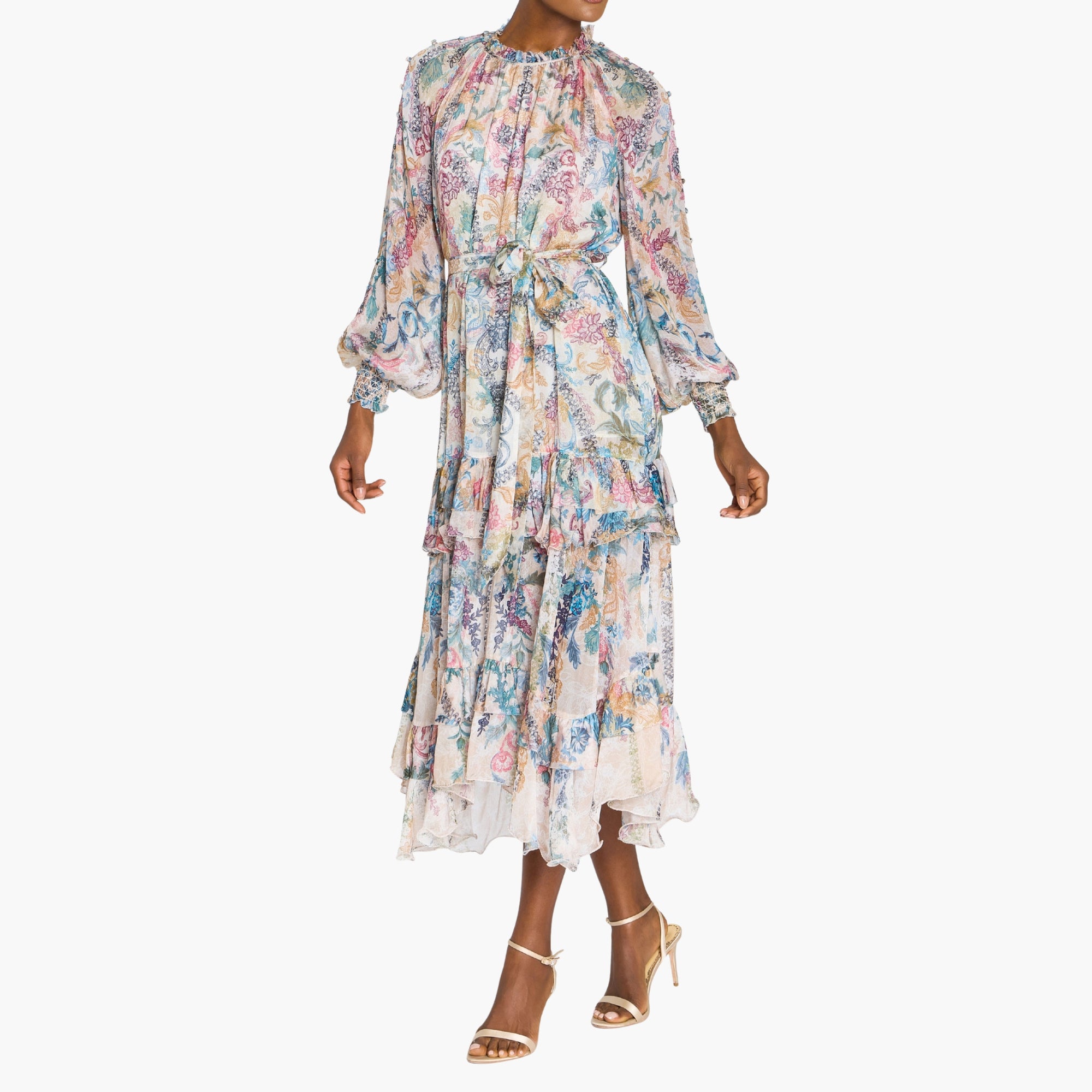 Reverie Belted Ruffle Midi Dress