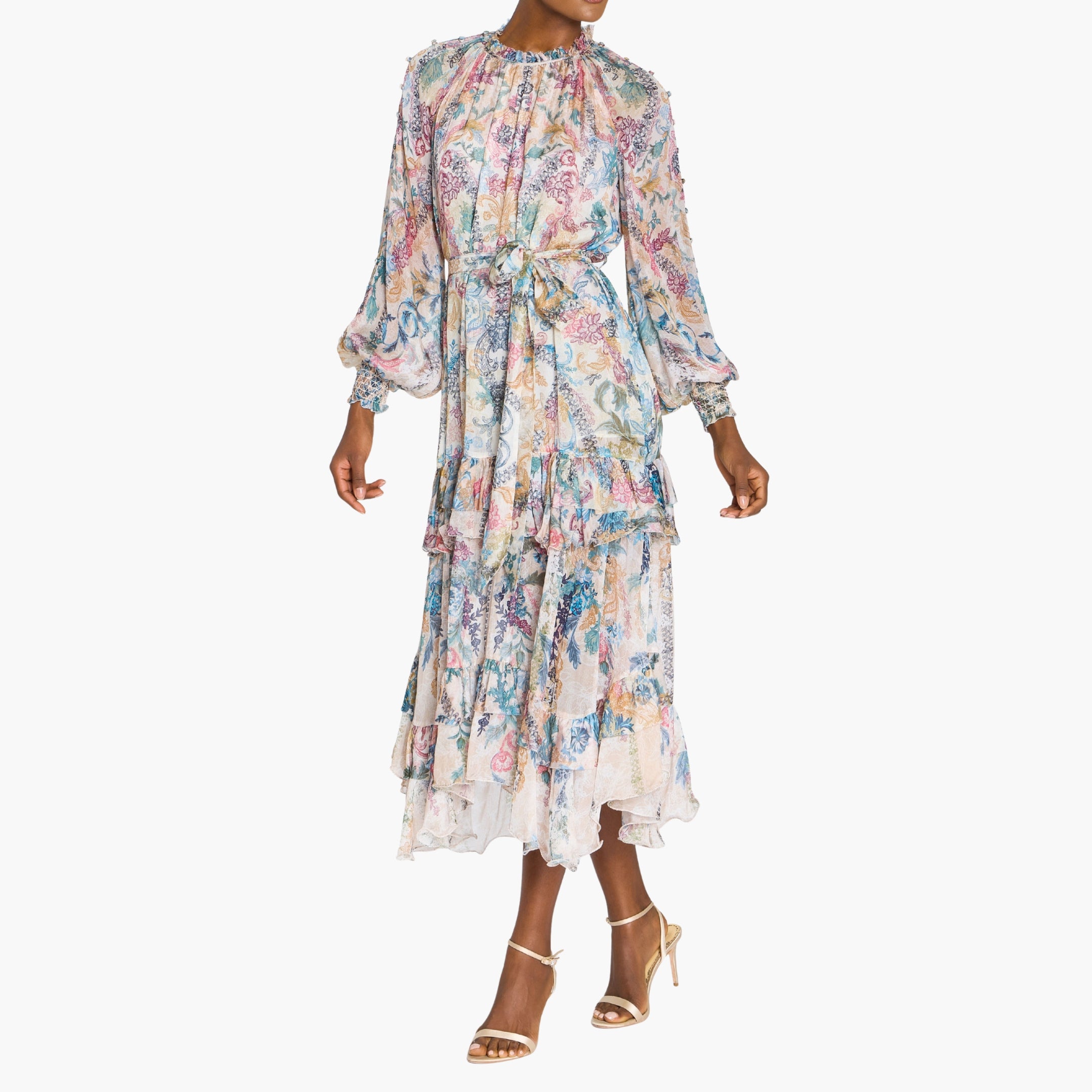 Reverie Belted Ruffle Midi Dress