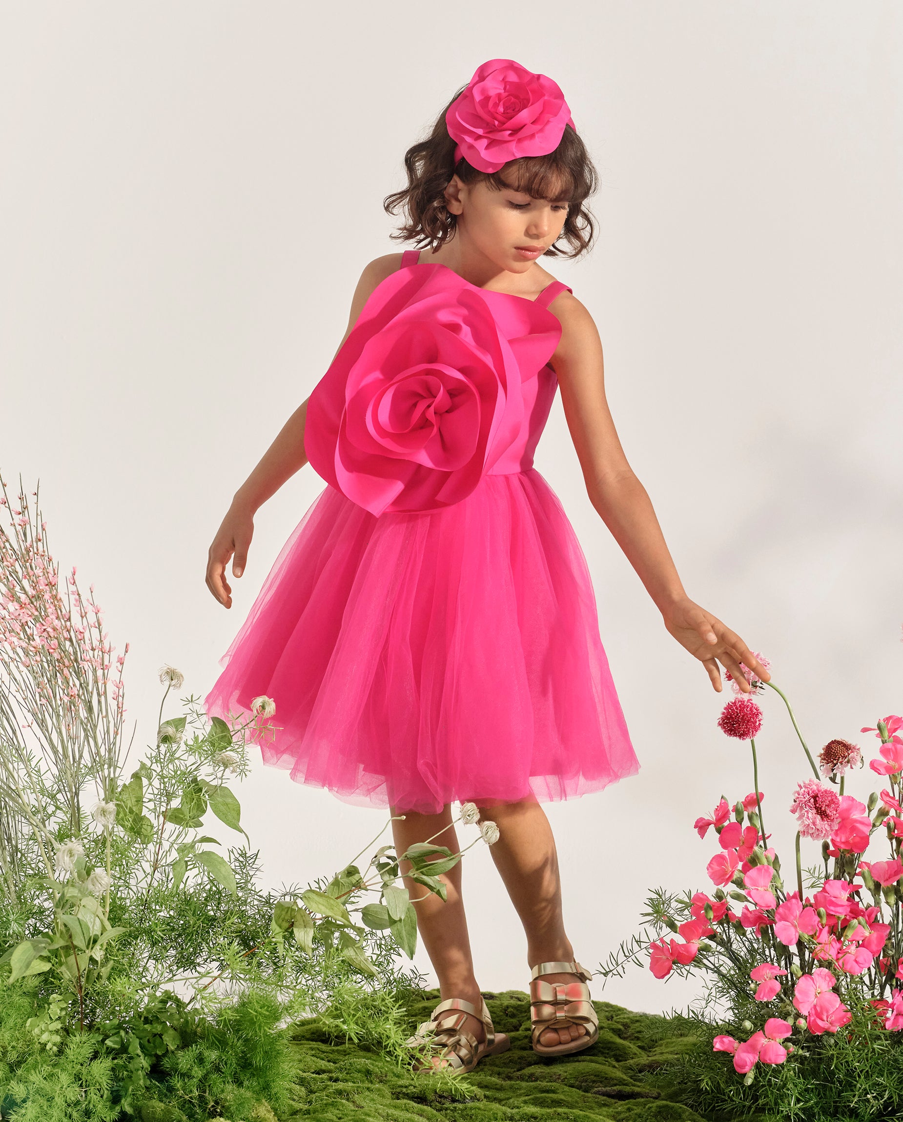 Girls | Oversized Rosette Fit And Flare Dress - Marchesa Mini x Gymboree in Pink | Size 8 | 100% Polyester Girls | Oversized Rosette Fit And Flare Dress - Marchesa Mini x Gymboree in Pink | Size 8 | 100% Polyester