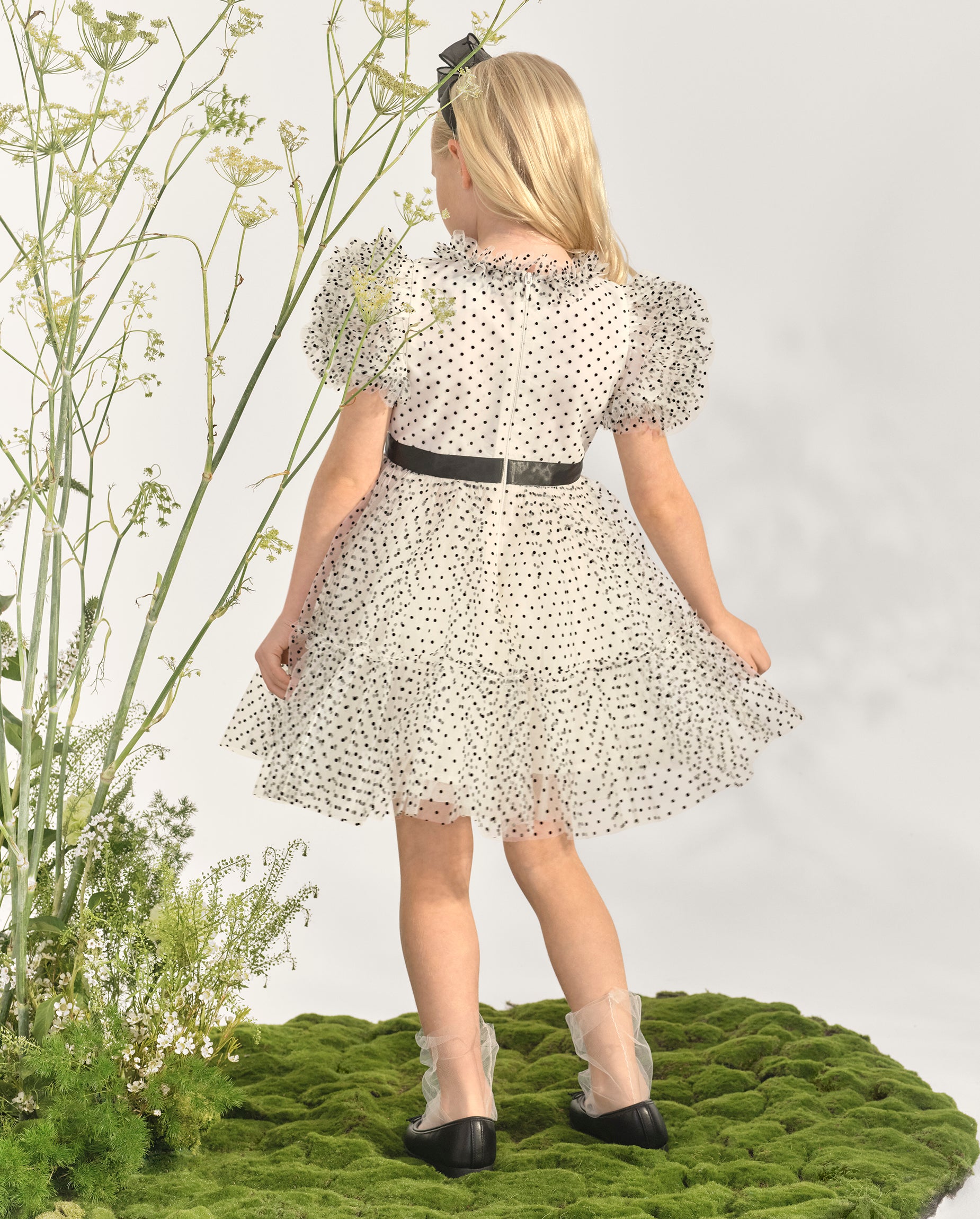 Girls | Flocked Dot Bow Tulle Ruffle Dress - Marchesa Mini x Gymboree in White | Size 7 Girls | Flocked Dot Bow Tulle Ruffle Dress - Marchesa Mini x Gymboree in White | Size 7